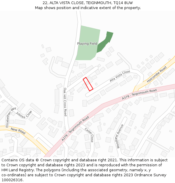 22, ALTA VISTA CLOSE, TEIGNMOUTH, TQ14 8UW: Location map and indicative extent of plot