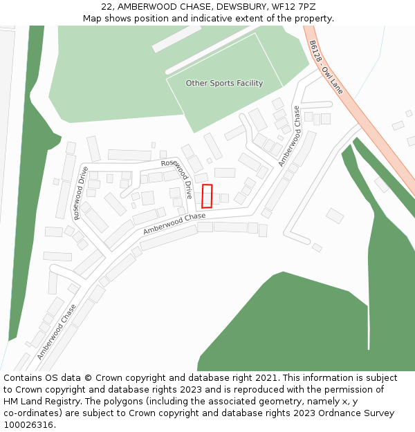 22, AMBERWOOD CHASE, DEWSBURY, WF12 7PZ: Location map and indicative extent of plot