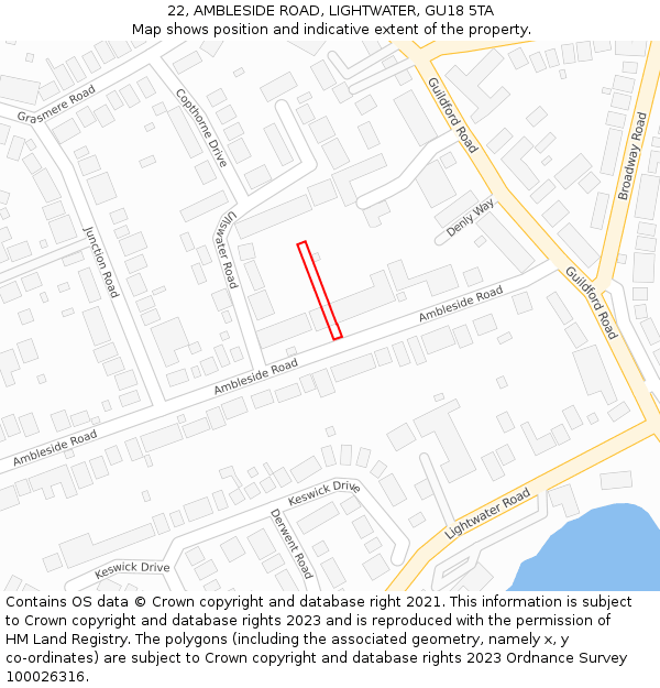 22, AMBLESIDE ROAD, LIGHTWATER, GU18 5TA: Location map and indicative extent of plot