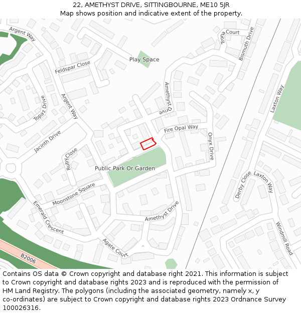 22, AMETHYST DRIVE, SITTINGBOURNE, ME10 5JR: Location map and indicative extent of plot