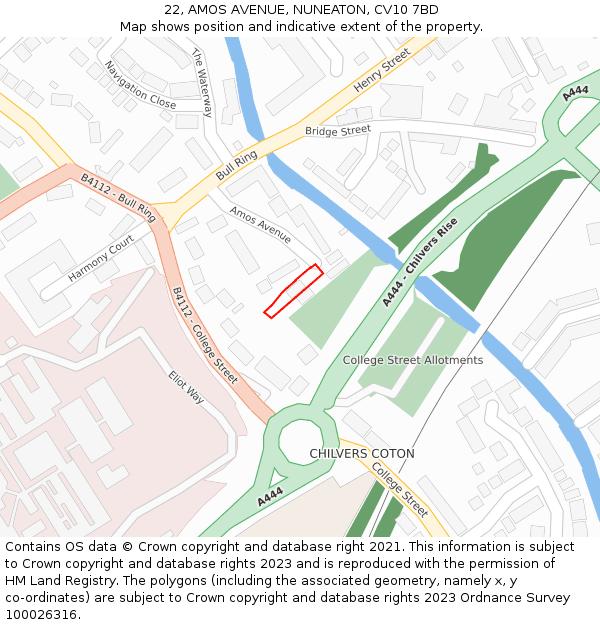 22, AMOS AVENUE, NUNEATON, CV10 7BD: Location map and indicative extent of plot