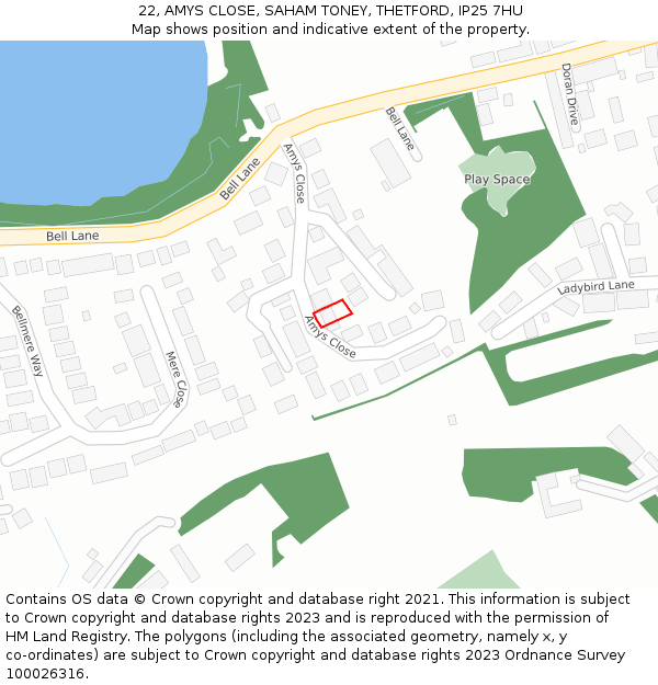 22, AMYS CLOSE, SAHAM TONEY, THETFORD, IP25 7HU: Location map and indicative extent of plot