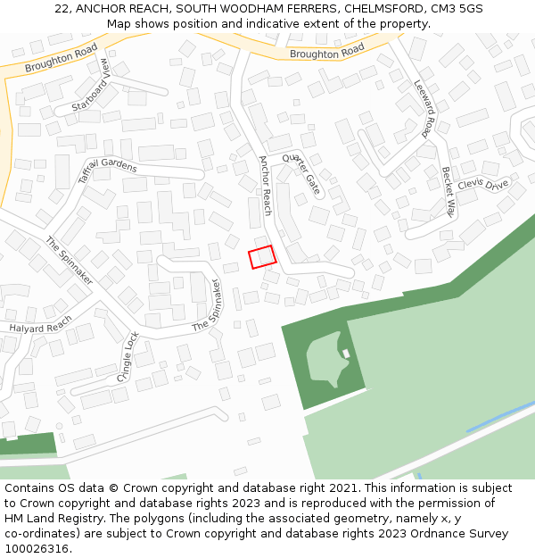 22, ANCHOR REACH, SOUTH WOODHAM FERRERS, CHELMSFORD, CM3 5GS: Location map and indicative extent of plot