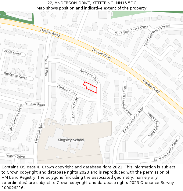 22, ANDERSON DRIVE, KETTERING, NN15 5DG: Location map and indicative extent of plot