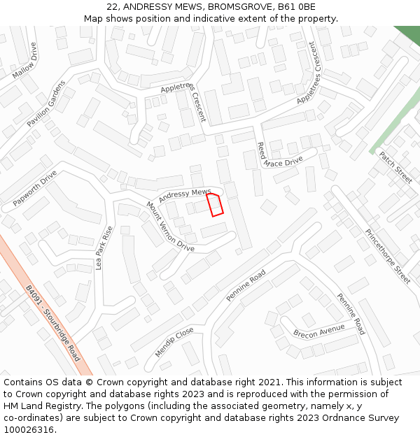 22, ANDRESSY MEWS, BROMSGROVE, B61 0BE: Location map and indicative extent of plot