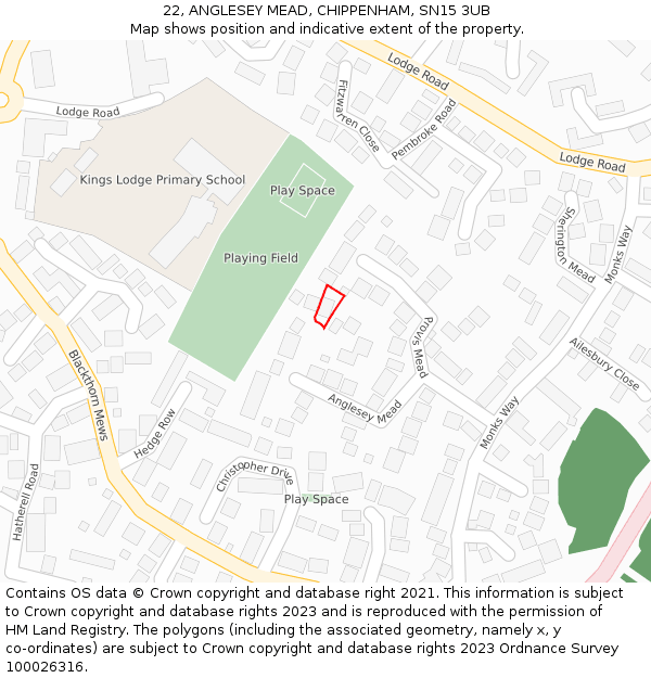 22, ANGLESEY MEAD, CHIPPENHAM, SN15 3UB: Location map and indicative extent of plot