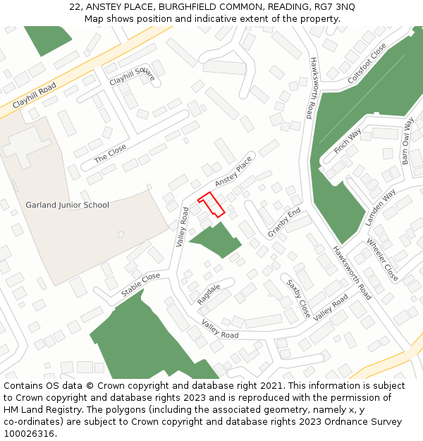 22, ANSTEY PLACE, BURGHFIELD COMMON, READING, RG7 3NQ: Location map and indicative extent of plot