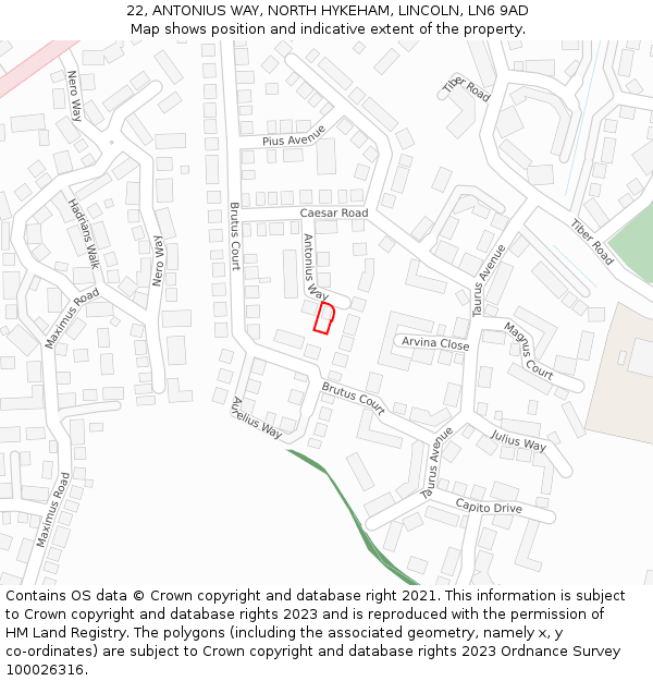 22, ANTONIUS WAY, NORTH HYKEHAM, LINCOLN, LN6 9AD: Location map and indicative extent of plot