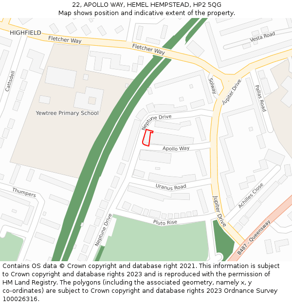 22, APOLLO WAY, HEMEL HEMPSTEAD, HP2 5QG: Location map and indicative extent of plot