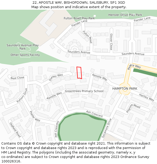 22, APOSTLE WAY, BISHOPDOWN, SALISBURY, SP1 3GD: Location map and indicative extent of plot