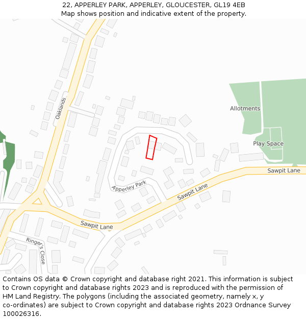 22, APPERLEY PARK, APPERLEY, GLOUCESTER, GL19 4EB: Location map and indicative extent of plot