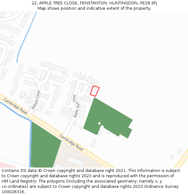 22, APPLE TREE CLOSE, FENSTANTON, HUNTINGDON, PE28 9FJ: Location map and indicative extent of plot