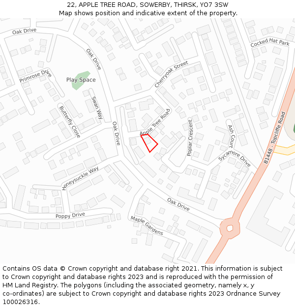 22, APPLE TREE ROAD, SOWERBY, THIRSK, YO7 3SW: Location map and indicative extent of plot