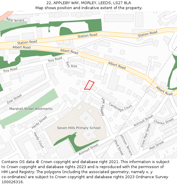 22, APPLEBY WAY, MORLEY, LEEDS, LS27 8LA: Location map and indicative extent of plot