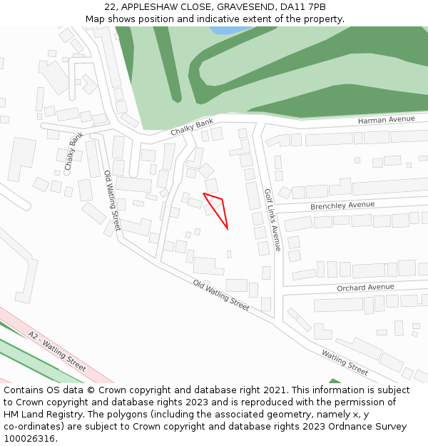 22, APPLESHAW CLOSE, GRAVESEND, DA11 7PB: Location map and indicative extent of plot