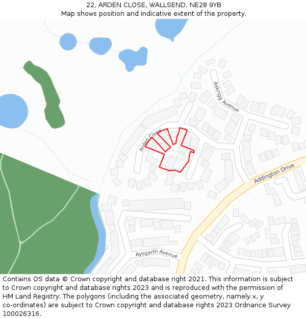 22, ARDEN CLOSE, WALLSEND, NE28 9YB: Location map and indicative extent of plot