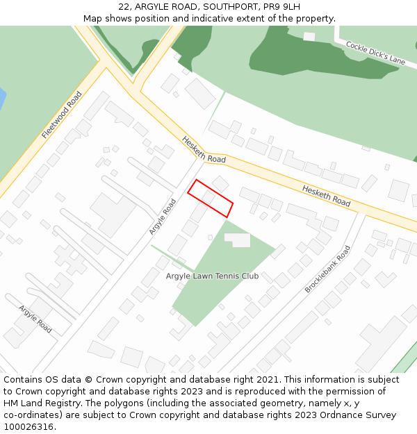 22, ARGYLE ROAD, SOUTHPORT, PR9 9LH: Location map and indicative extent of plot