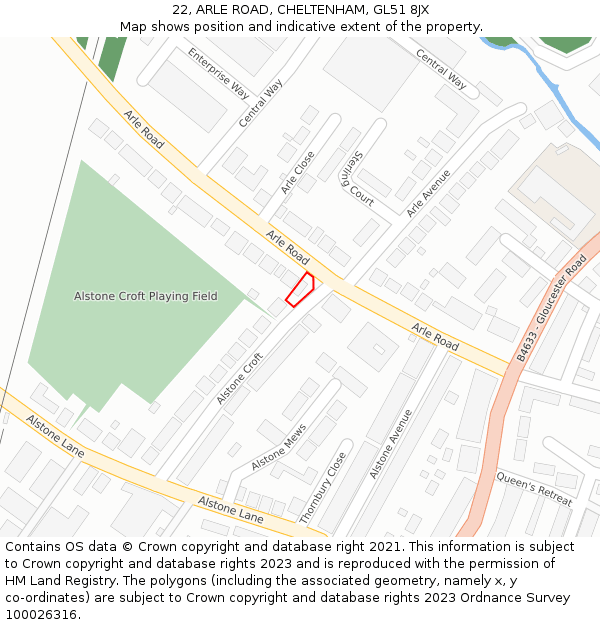 22, ARLE ROAD, CHELTENHAM, GL51 8JX: Location map and indicative extent of plot