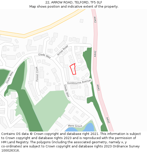 22, ARROW ROAD, TELFORD, TF5 0LF: Location map and indicative extent of plot