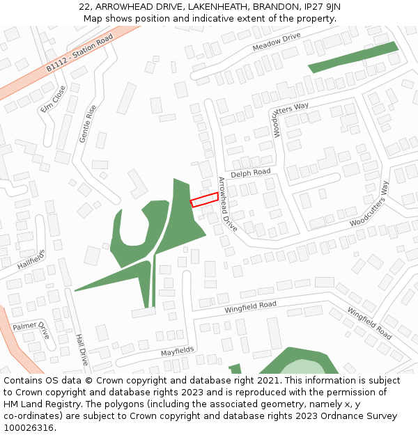 22, ARROWHEAD DRIVE, LAKENHEATH, BRANDON, IP27 9JN: Location map and indicative extent of plot