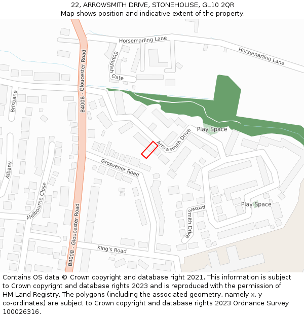 22, ARROWSMITH DRIVE, STONEHOUSE, GL10 2QR: Location map and indicative extent of plot