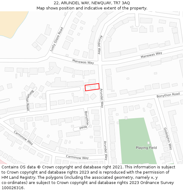 22, ARUNDEL WAY, NEWQUAY, TR7 3AQ: Location map and indicative extent of plot