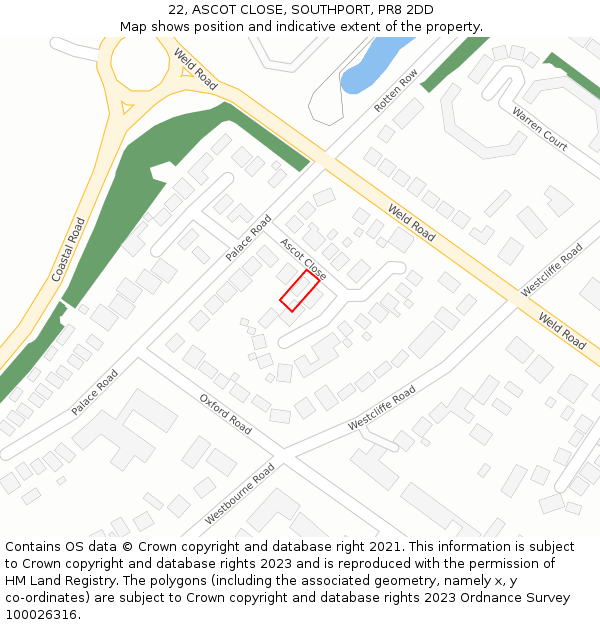22, ASCOT CLOSE, SOUTHPORT, PR8 2DD: Location map and indicative extent of plot