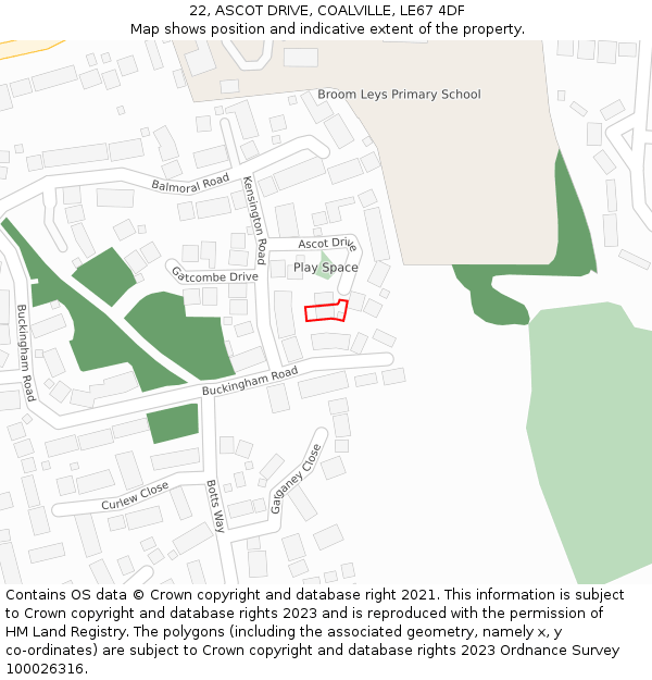 22, ASCOT DRIVE, COALVILLE, LE67 4DF: Location map and indicative extent of plot