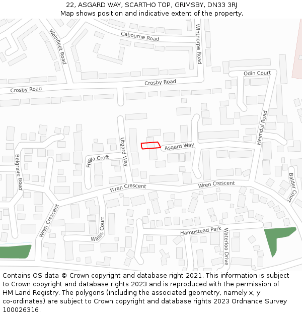 22, ASGARD WAY, SCARTHO TOP, GRIMSBY, DN33 3RJ: Location map and indicative extent of plot