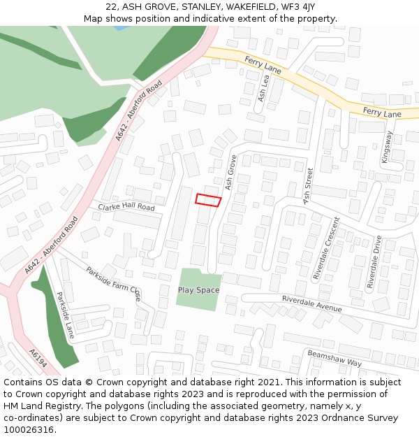 22, ASH GROVE, STANLEY, WAKEFIELD, WF3 4JY: Location map and indicative extent of plot