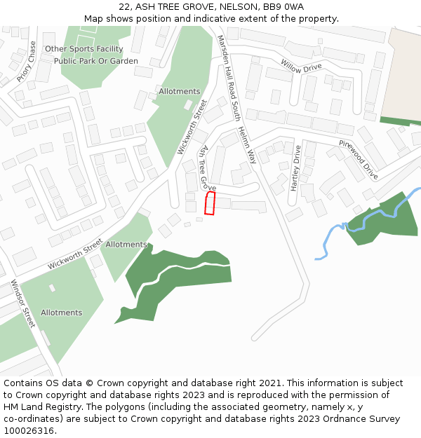22, ASH TREE GROVE, NELSON, BB9 0WA: Location map and indicative extent of plot