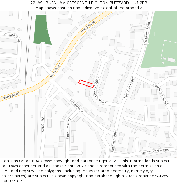 22, ASHBURNHAM CRESCENT, LEIGHTON BUZZARD, LU7 2PB: Location map and indicative extent of plot