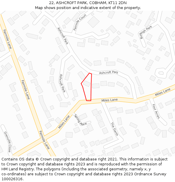 22, ASHCROFT PARK, COBHAM, KT11 2DN: Location map and indicative extent of plot