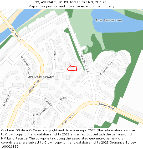 22, ASHDALE, HOUGHTON LE SPRING, DH4 7SL: Location map and indicative extent of plot