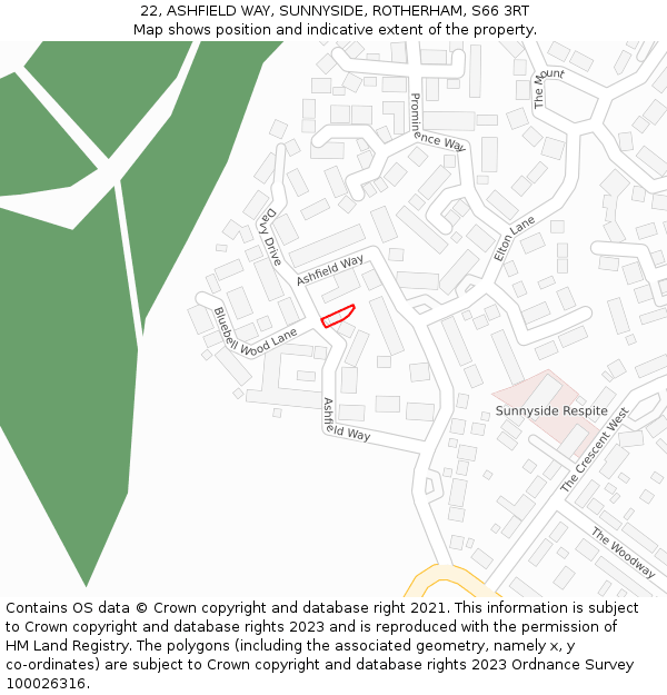 22, ASHFIELD WAY, SUNNYSIDE, ROTHERHAM, S66 3RT: Location map and indicative extent of plot