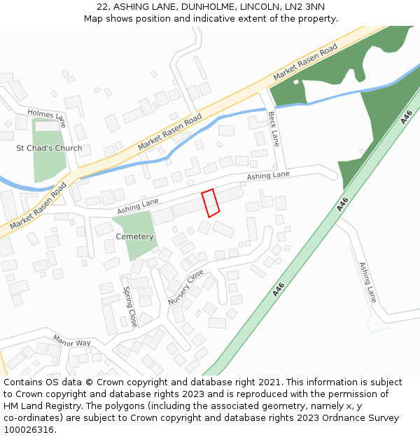 22, ASHING LANE, DUNHOLME, LINCOLN, LN2 3NN: Location map and indicative extent of plot
