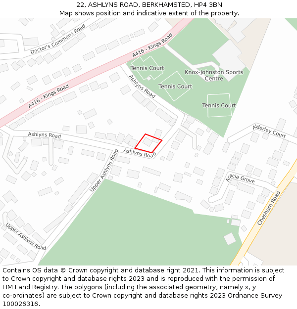 22, ASHLYNS ROAD, BERKHAMSTED, HP4 3BN: Location map and indicative extent of plot