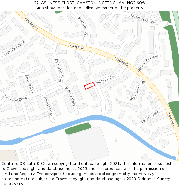 22, ASHNESS CLOSE, GAMSTON, NOTTINGHAM, NG2 6QW: Location map and indicative extent of plot