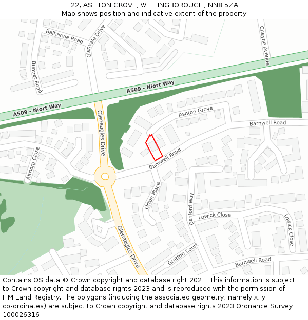 22, ASHTON GROVE, WELLINGBOROUGH, NN8 5ZA: Location map and indicative extent of plot