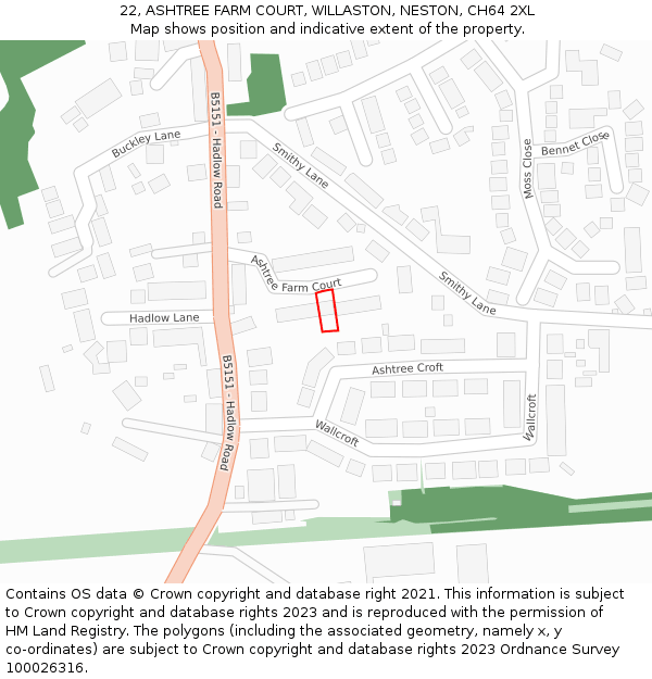 22, ASHTREE FARM COURT, WILLASTON, NESTON, CH64 2XL: Location map and indicative extent of plot