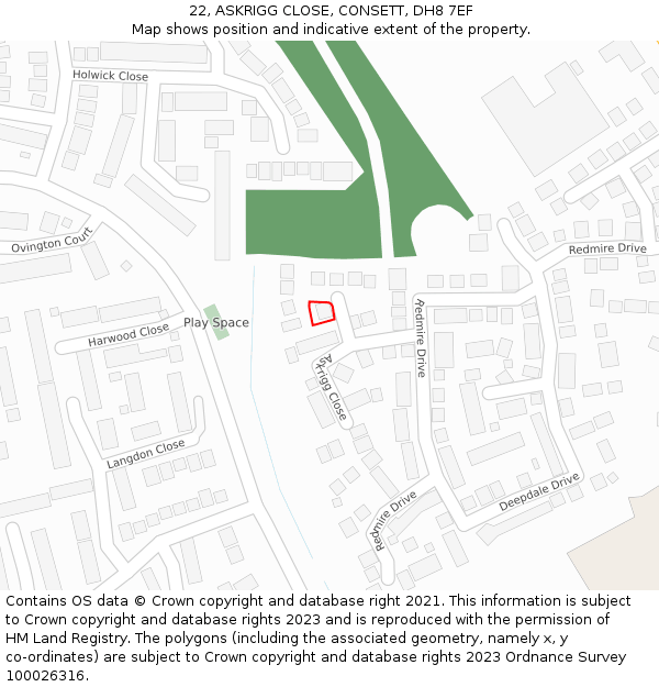 22, ASKRIGG CLOSE, CONSETT, DH8 7EF: Location map and indicative extent of plot