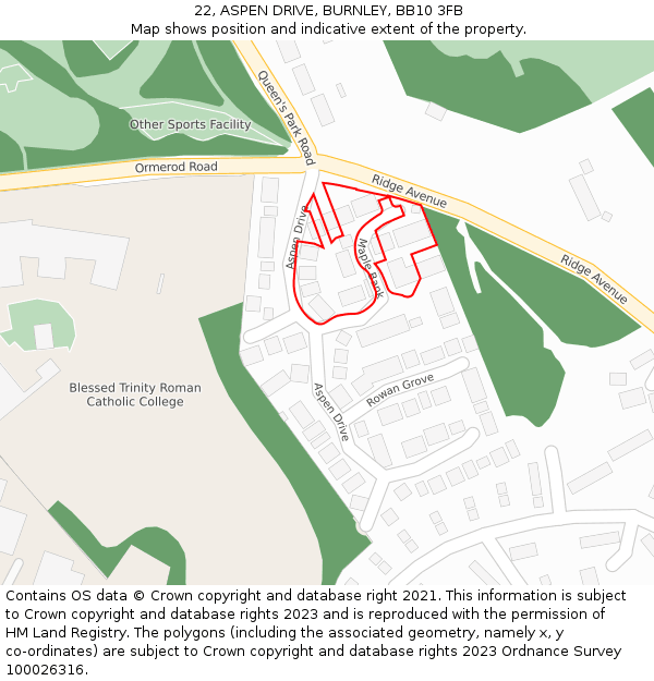 22, ASPEN DRIVE, BURNLEY, BB10 3FB: Location map and indicative extent of plot