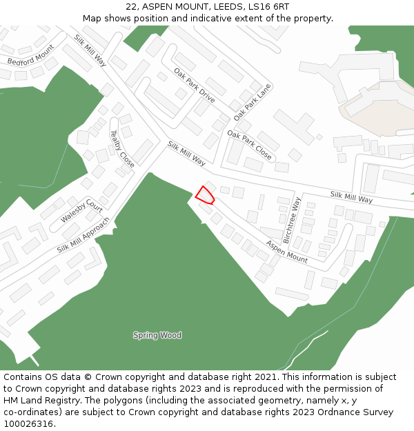 22, ASPEN MOUNT, LEEDS, LS16 6RT: Location map and indicative extent of plot