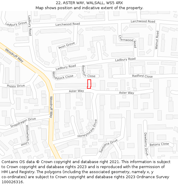 22, ASTER WAY, WALSALL, WS5 4RX: Location map and indicative extent of plot