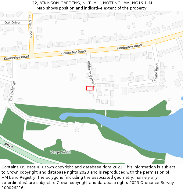 22, ATKINSON GARDENS, NUTHALL, NOTTINGHAM, NG16 1LN: Location map and indicative extent of plot