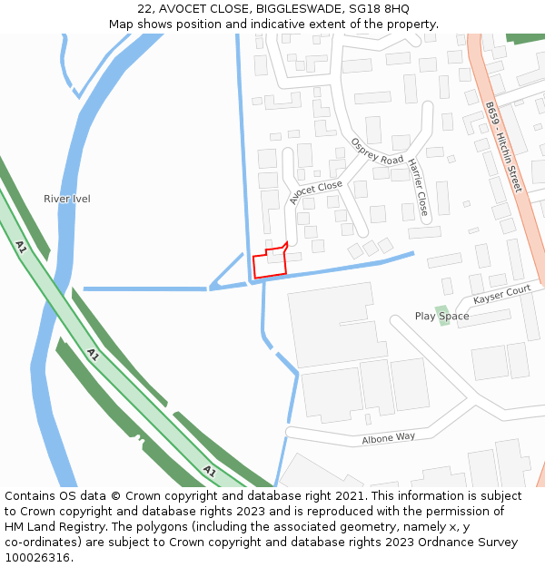 22, AVOCET CLOSE, BIGGLESWADE, SG18 8HQ: Location map and indicative extent of plot