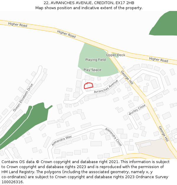 22, AVRANCHES AVENUE, CREDITON, EX17 2HB: Location map and indicative extent of plot