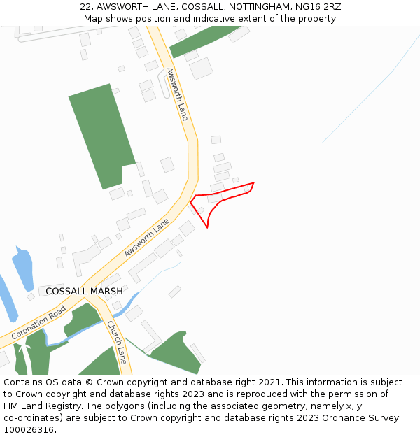 22, AWSWORTH LANE, COSSALL, NOTTINGHAM, NG16 2RZ: Location map and indicative extent of plot