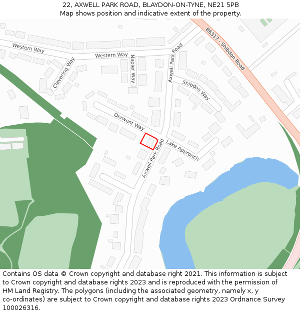 22, AXWELL PARK ROAD, BLAYDON-ON-TYNE, NE21 5PB: Location map and indicative extent of plot