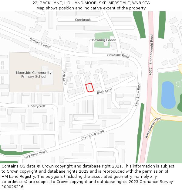 22, BACK LANE, HOLLAND MOOR, SKELMERSDALE, WN8 9EA: Location map and indicative extent of plot
